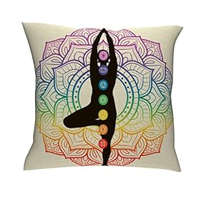 QVOOD Chakra Lotus Yoga Meditation Cushion Cover Linen Cushion Cover Decorative Pillow Case Sofa Cushion Cover Sofa Couch Car Bedroom Home Decor, White, 45 x 45 cm
