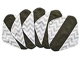 5 Pieces Charcoal Bamboo Mama Cloth/ Menstrual Pads/ Reusable Sanitary Pads (Pantyliner (8 inch), Grey Chevron)