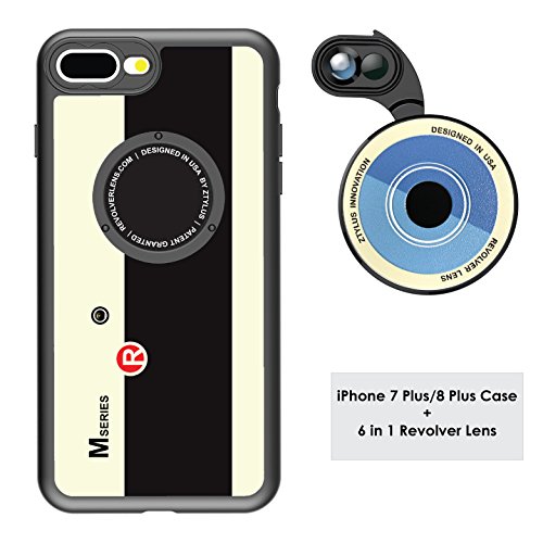 Ztylus Designer Revolver M Series Camera Kit: 6 in 1 Lens with Case for iPhone 7 Plus/8 Plus - 2x Telephoto Lens, Macro, Super Macro Lens, Wide Angle Lens (Retro Camera)