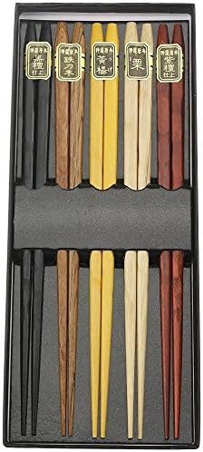 Chopsticks Set, ADLORYEA Reusable Natural Wood Chopstick with Case, Multi Color Design, 5 Pairs in one Gift box