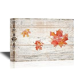 Red Maple Leaves on Wood Style Background