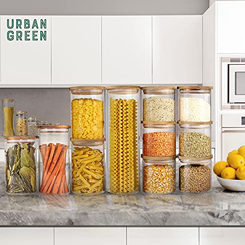 Urban Green Glass Jars with Wood Lids, Airtight Glass Canisters Sets