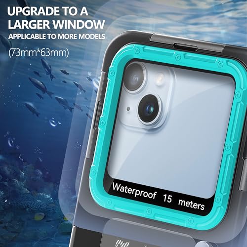 Ezanmull Underwater Diving Case for iPhone 16/15/14/13/12/11 Pro Max/XR/XS/X & More, Professional Protection [15m/50ft], Waterproof Case for Snorkelling, Surfing, Photos & Videos (Black/Teal)