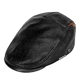 LETHMIK Genuine Deerskin Flat Cap Irish newsboy IVY Hat Unique Cabbie Driving Cap Black & Brown-XXL