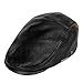 LETHMIK Genuine Deerskin Flat Cap Irish Newsboy Ivy Hat Unique Cabbie Driving Cap Black & Brown-XXL