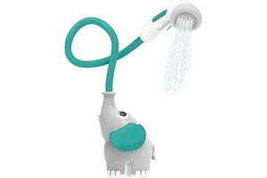 Yookidoo Baby Bath Shower Head - Elephant Water Pump with Trunk Spout Rinser - Control Water Flow from 2 Knobs for Maximum Fun in Tub or Sink for Newborn Babies (Grey and Forest Green)
