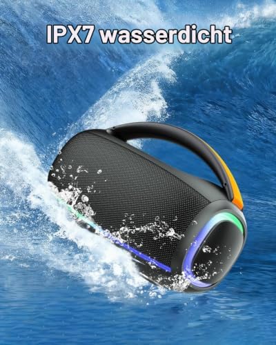 Bluetooth Lautsprecher mit Licht, Musikbox Bluetooth, Dualen Bass-Treibern, IPX7 Waterproof, TWS, AUX, TF, Bluetooth Box Geeignet Outdoor/Party/Baustelle — Foto 5 von 6