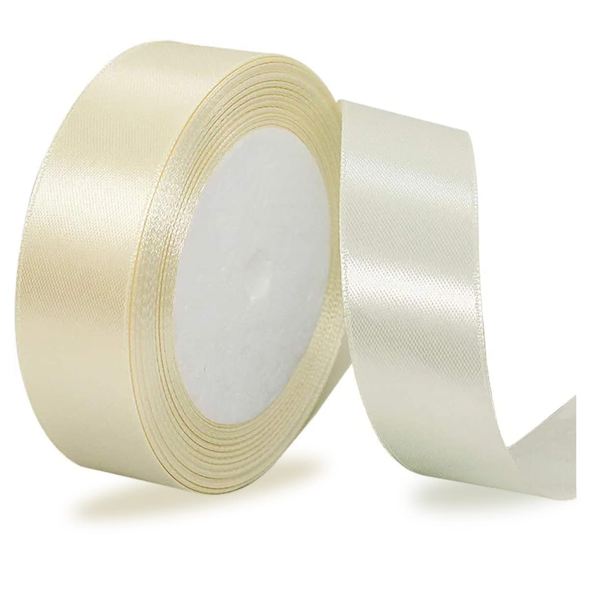 Beige Ribbon 25mm, 23 Meters Solid Color Satin Gift Ribbon for Crafting, Gift Wrapping, Balloons, Hair Bows Making, Sewing, Wreaths, Bridal Bouquet, Cakes and Wedding Party Decoration — image 1