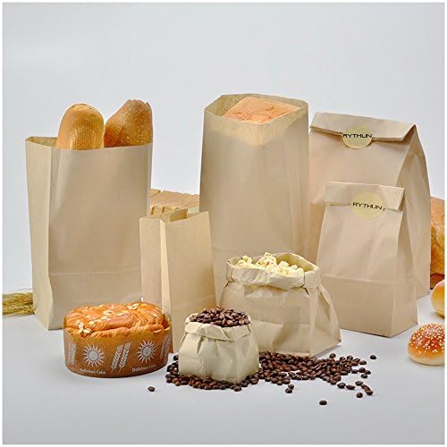 RYTHUN Food Grade Safe Brown Kraft Paper Bags for Bakery or Grocery Use Packing Bags Pack of 50 (12# 2Pack)