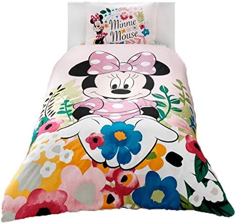 wellstil Comforter Set 4 Pcs Minnie Mouse Girl's Kid's Single/Twin Size Comforter Cover Set+++White Microfiber Comforter(Look 2.Image) Kids Bedding 4 Pcs