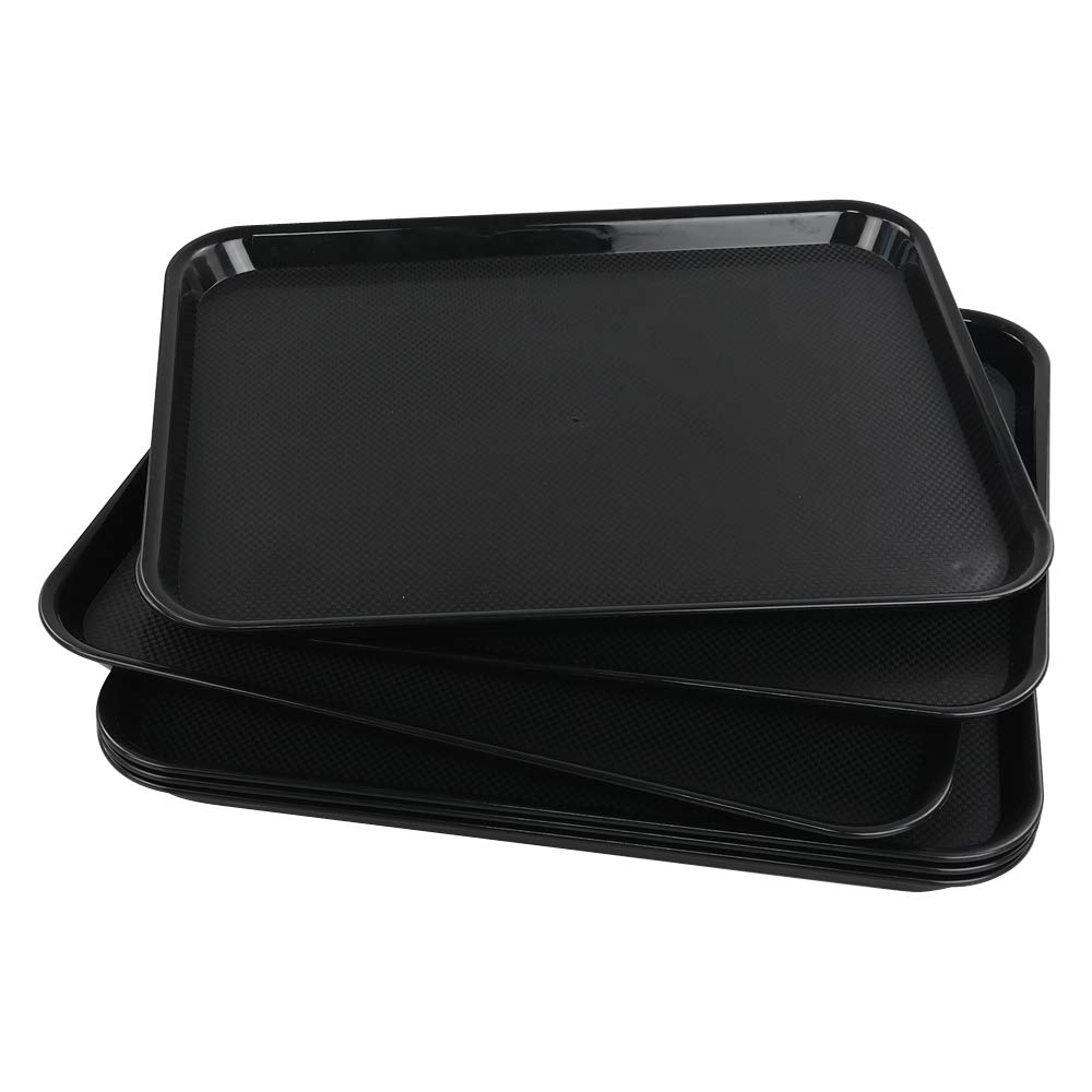 Annkky Plastic Food Trays for Serving, Set of 6 Black Restaurant Trays