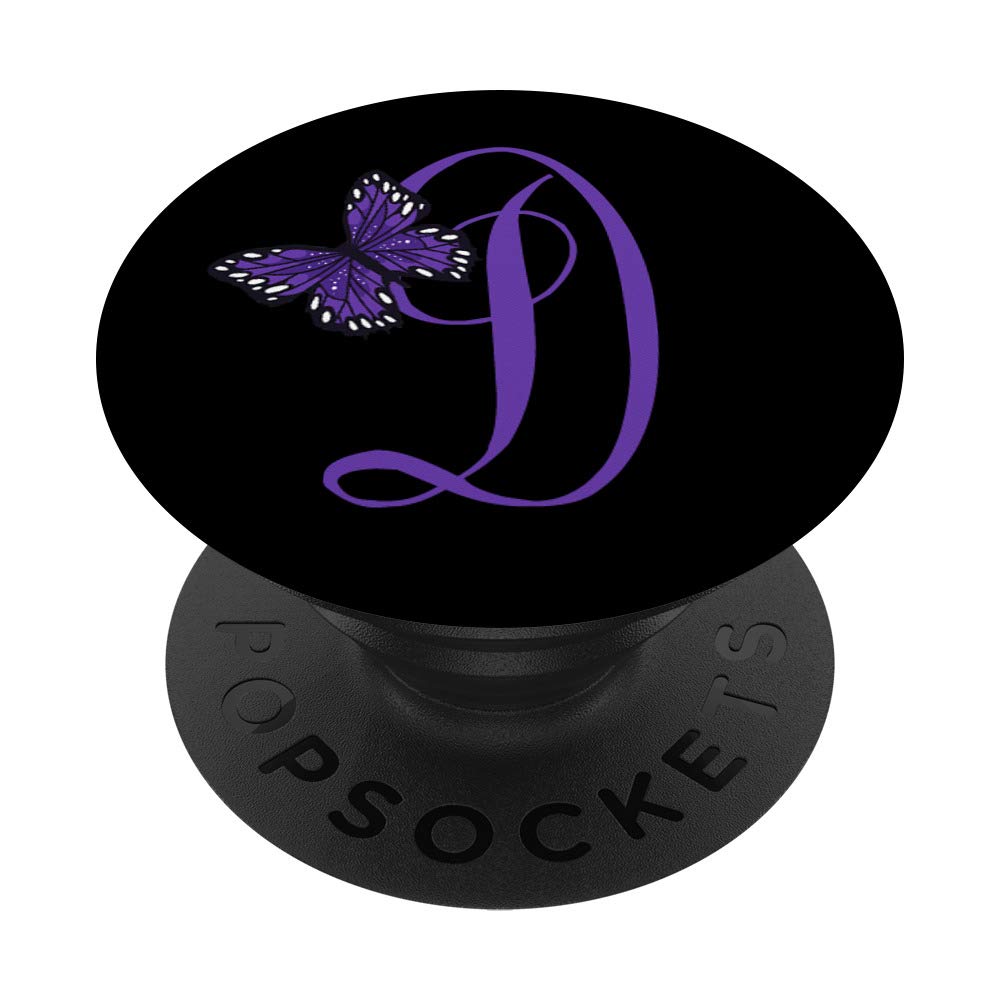 Purple Letter D Initial Butterfly Personalized Monogram PopSockets Grip and Stand for Phones and Tablets