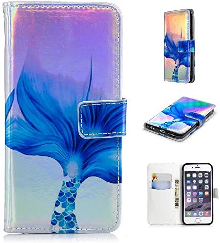 iPhone 6s Plus case, iPhone 6 Plus Case,Tznzxm New Painted Relief Laser Smooth Bling PU Leather Full-Body Protective Flip Cover Kickstand Card Slot Magnetic Wallet for iPhone 6 Plus/6s Plus Mermaid