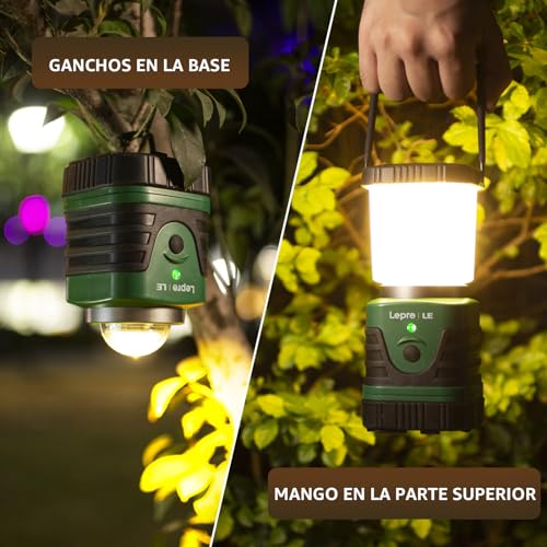Lepro Pack de 2 Linterna LED Recargable 1000LM, Batería Recargable de 4400mAh, 4 Modos, Impermeable IP44, Lámpara de Camping para Senderismo, Pesca, Emergencia, Incluye Cable USB
