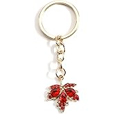 MUCOOS Maple Leaf Keychain with Red Crystal Gemstone Leaf Keycharm for Women Nature Gift for Keys and Bags