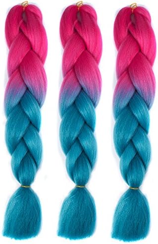 Abwin 3Piece Jumbo Braiding Synthetic Hair 100g/pc 24" Long Kanekalon African Braids Hair Extension,Jumbo Braiding Hair For Women (Rosy/Sky Blue)