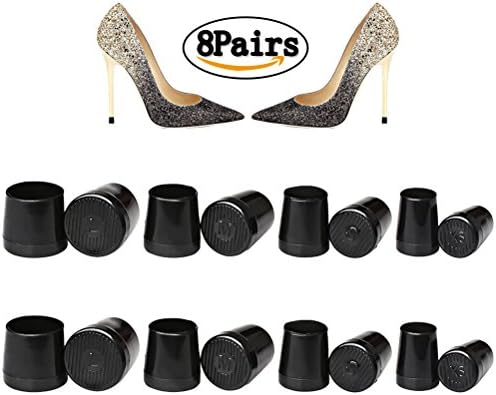 Hugesavings 8 Pairs High Heel Protector, Black Heel Repair Caps Covers Stoppers for Wedding or Event Protecting Heels from Grass, Gravel