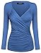 Zeagoo Women's Cross-front V-Neck Ruched Long Sleeve Blouse, Blue, XX-Large