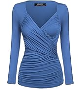 Zeagoo Women's Deep V Neck Long Sleeve Unique Cross-Front Wrap Sexy Slim Fit Fashion Tops