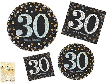 30th Birthday Party Supply Pack! - Sparkling Celebration Design - Disposable Dinnerware - 16 Guests - Includes Dinner Plates, Dessert Plates and Napkins