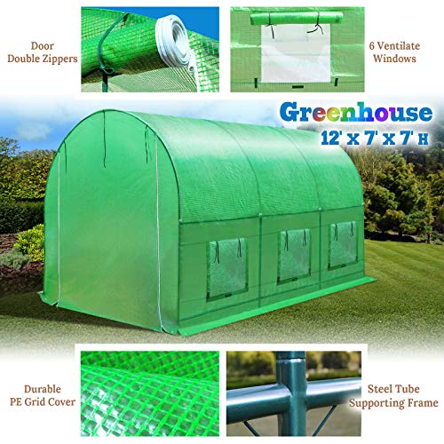 BenefitUSA Multiple Size Large Greenhouse Walk in Outdoor Plant Gardening Hot Greenhouse (12'x7'x7') - Thumbnail 3