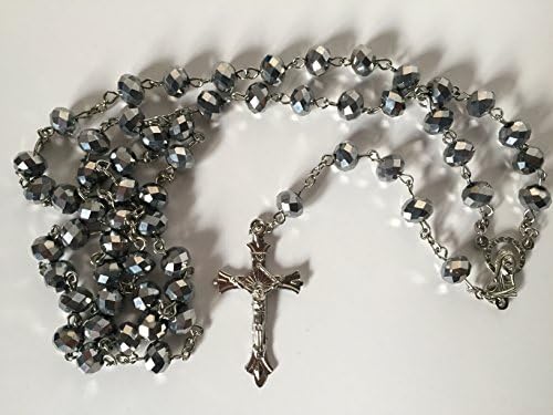 Silver Crystal Catholic Rosary Beads in Organdy Pouch; Simple Yet Powerful Prayer Meditation The Sword of Mary
