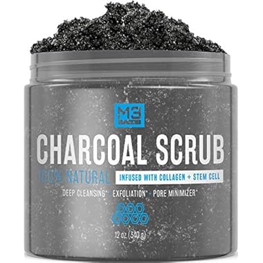 Charcoal Scrub Face Foot & Body Exfoliator Infused with Collagen and Stem Cell Natural Exfoliating Salt Body Scrub for Toning Skin Cellulite Skin Care Body by M3 Naturals