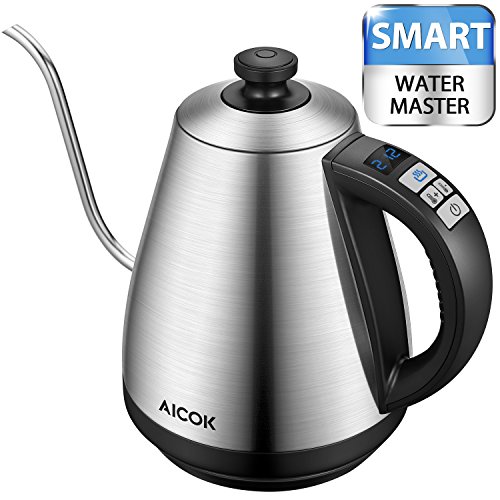 Aicok Electric Kettle [Upgrade] Electric Gooseneck Kettle with Temperature Control 104Â°F-212Â°F, Pour Over Coffee Kettle 1.0L Full Stainless Steel Interior & LED Display, Fast Tea Kettle 1000W