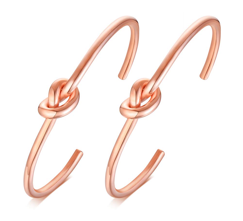 VNOX 2pcs Knot Bracelet Stainless Steel Celtic Knot Love Thin Open Cuff Bangle Stacked Bracelet for Men Women,Birthday Gift