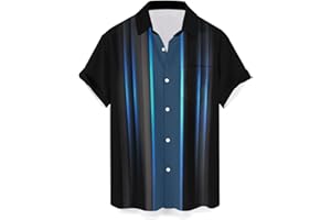 QIVICIMA Mens Bowling Shirts Hawaiian Shirt Big and Tall Retro Button Up Vintage Guayabera Camp Shirt