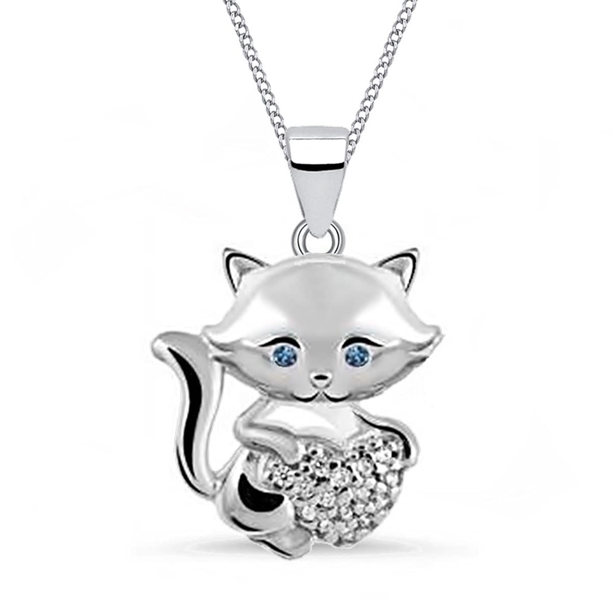 Goldene Hufeisen Cat Pendant Necklace, 925 Sterling Silver, Cubic Zirconia, 38 cm, for Girls