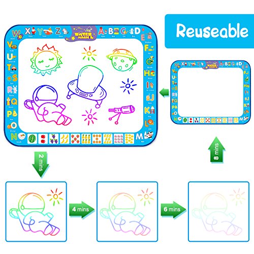 Markbetter Aqua Doodle Mat Reusable Water-Reveal Activity Mat Extra Large Size Multi-Color Water Coloring Pad 38.4''X29.5'' Aqua Drawing Toy Kits with Bonus Painting Tools for Kids to Enjoy Together