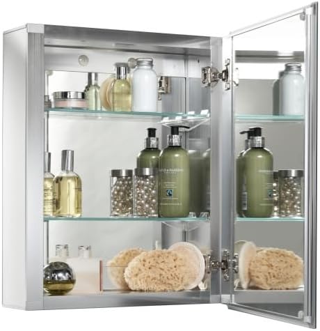 Svitlife PD40000 20" H x 16" W x 5-1/4" D Single Door Medicine Cabinet Jensen 1402 Lafayette Surface Mounted Organizer Shelf Magnetic Latch