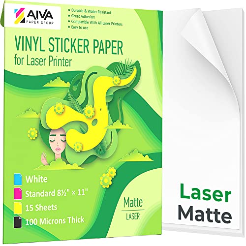 Printable Vinyl Sticker Paper for Laser Printer Matte White 15 Self