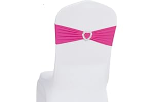 Howhic Pack of 30 Spandex Chair Sashes Bows Stretch Chair Cover Band with Buckle Slider Universal Elastic Chair Ties for Wedding Banquet Party Event Decoration (Fuchsia)