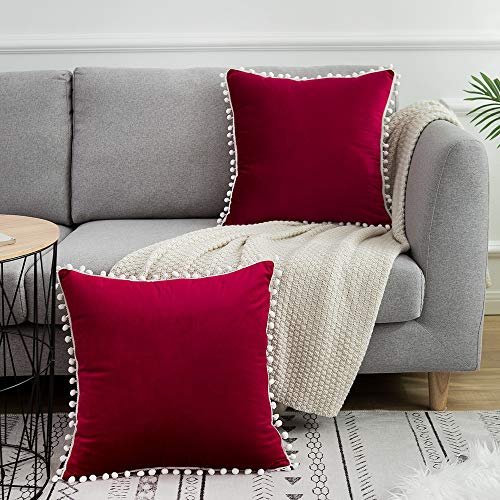 WLNUI Soft Velvet Mother's Day Burgundy Pillow Covers Decorative Cute