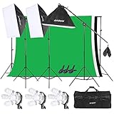 Andoer Softbox Photography Lighting Kit, 20"x28" Softbox Kit with 6.6ftx9.8ft Background Stand Backdrop Support System+Carry Bag for Photo Studio Product, Portrait and Video Shoot