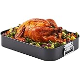 Bakeley Roasting Pan, Nonstick Roaster Pan with Rack, Turkey Roasting Pan with V Rack, 17 Inch x 13 Inch, Black
