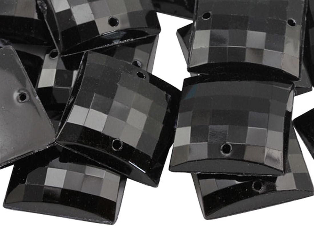 Allstarco 18mm Jet Black CH37 Square Flat Back Sew On Beads for Crafts Plastic Acrylic Rhinestones with Holes for Sewing, Clothing Embelishments, Costume Cosplays 25 Pieces