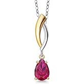 Gem Stone King 925 Silver and 10K Yellow Gold Red Created Ruby Pendant Necklace for Women | 1.00 Cttw | Gemstone July Birthstone | Pear Shape 7X5MM | With 18 Inch Silver Chain