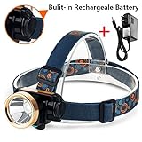 Headlamp Flashlight,Built-in Rechargeable Lithium Battery LED Headlight IP65 Waterproof+AC Charger for Mining Camping Hiking Hunting Fishing Outdoor Sports
