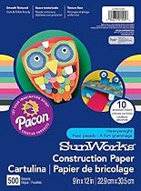 Pacon SunWorks Construction Paper, 9-Inches by 12-Inches, 500-Count, Assorted (CON01500)
