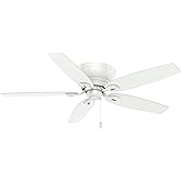 Casablanca 54 inch Indoor Ceiling Fan No Light - White Ceiling Fan without Light, Low Profile Mount, 5 Blades, For Bedroom, L