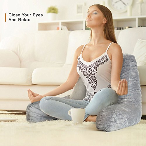 XL Reading Pillow for All Ages Machine Washable Velvet Cover Soft, Breathable, for Sitting, Reading, TV, Laptop Use Shredded Foam Backrest Pillow with Arms by YesIndeed, 2 Colors