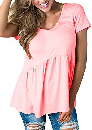 Albe Rita Women's Short Sleevel Flared Hem Peplum Tops,Pink,XX-Large