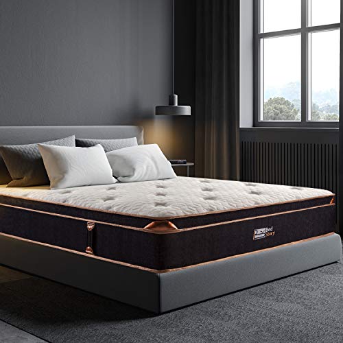 BedStory-12-Inch-Gel-Hybrid-Mattress-Queen-Black-Luxury-Spring-Mattress-Individually-Encased-Pocket-Coil-Mattress-Built-in-2-Layers-Airflow-Convoluted-Foam-Medium-Firm-Euro-Top-10-Year-Warranty
