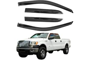 CUSTONEPARTS Window Visors Shade Sun Rain Guards FIT 2004-2014 Ford F-150 Crew Cab – 4-Piece Set, Smoked Black Acrylic – Replace OE 92741