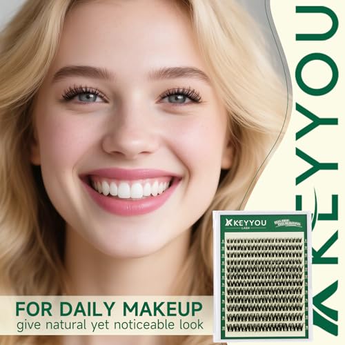 KEYYOU Flora Lash Clusters Flaunt Eyelash Clusters D Curl Cluster Eyelash Extensions 8-18mix False Eyelashes 132pcs Classic Wispy Natural Lash Cluster with Spikes（F01）