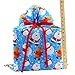 VZWraps North Pole Buddies Reusable Christmas Bag - Santa, Snowman, Reindeer on Blue Fabric (Large 20 Inches Wide by 27 Inches High)