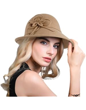 Women's Elegant Flower Wool Cloche Bucket Bowler Hat!
